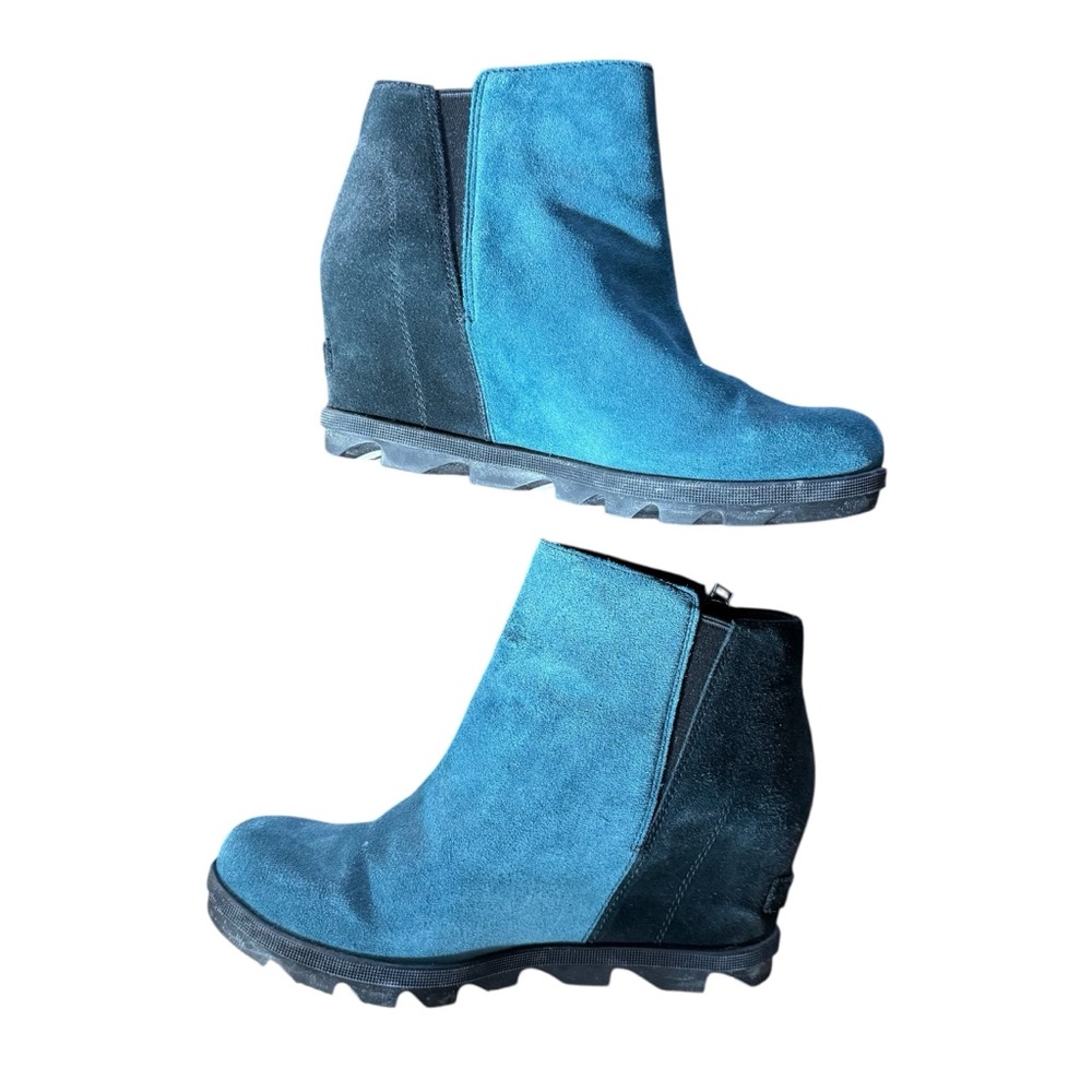 EUC Sorel Marina Blue and Black Wedge Zipper Bootie Size 10 - Picture 2 of 6